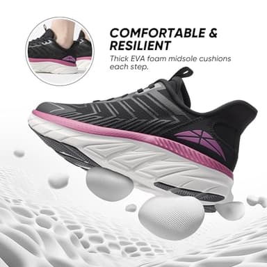 ALLSWIFIT Women's Slip On Walking Shoes Running Comfortable Tennis Breathable Non Slip Athletic Gym Workout Cross Training Fashion Sneakers,Size 7.5,Black/Fuchsia,SARR034W - Image 3