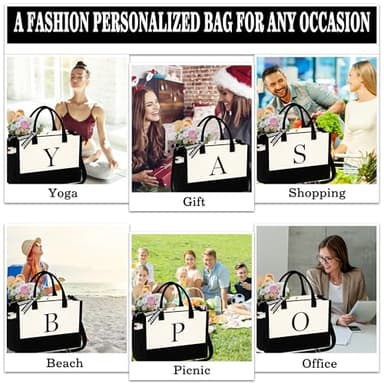 YOOLIFE Gifts for Women Female - Birthday for Women Bridesmaid Wedding Teacher Mrs Gifts | Initial Canvas Tote Bag & Makeup Bag - Image 7