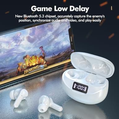 Bcaikair Wireless Earbuds, Bluetooth Headphones 5.3 HiFi Stereo, Wireless Earphones with ENC Noise Cancelling Mic, LED Digital Display in Ear Buds White - Image 4