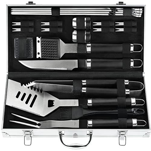 POLIGO 22PCS Heavy Duty BBQ Grill Accessories Set, Non-Slip Grill Tools for Outdoor Grill Set Thicker Stainless Steel Grill Utensils Set, Deluxe Grilling Tools Set in Aluminum Case Ideal Gifts for Men - Image 1