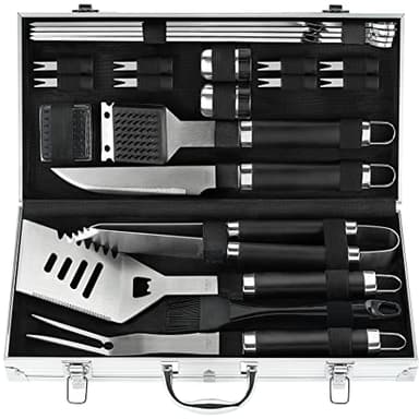 POLIGO 22PCS Heavy Duty BBQ Grill Accessories Set, Non-Slip Grill Tools for Outdoor Grill Set Thicker Stainless Steel Grill Utensils Set, Deluxe Grilling Tools Set in Aluminum Case Ideal Gifts for Men - Image 1