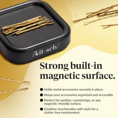 Kitsch Magnetic Bobby Pin Holder - Cute Stuff, Strong Magnetic Pin Holder for Desk & Vanity, Securely Holds Metal Hair Clips, Bobby Pins & Paper Clip - Black, 1 Pc - Image 3