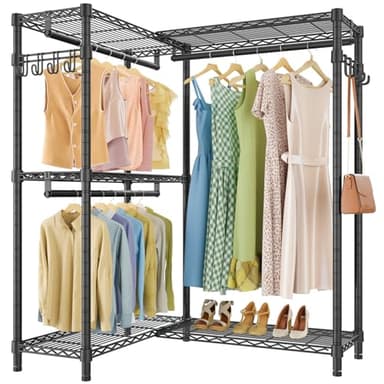 VIPEK L4 Garment Rack L Shaped Clothes Rack for Corner, Freestanding Portable Wardrobe Closet Heavy Duty Clothing Rack with 3 Hanging Rods & 2 Side Hooks, 43.3"Lx29.1"Wx76.4"H, Max Load 810LBS, Black - Image 1