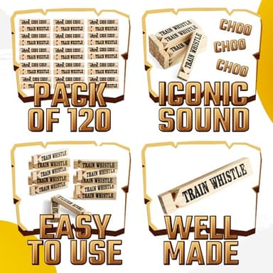 Wooden Train Whistles (Pack of 120) - Wood Train Whistle for Kids, Train Party Favors, Theme Birthday Decorations, Noisemakers, Goodie Bag Filler, Small Game Prizes, Stocking Stuffers - Image 4
