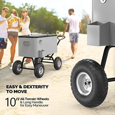 VINGLI 80 Quart Wagon Rolling Cooler Ice Chest, Patio Cooler w/Long Handle and 10" Wheels, Beach Patio Party Bar Cold Drink Beverage Cart - Image 3