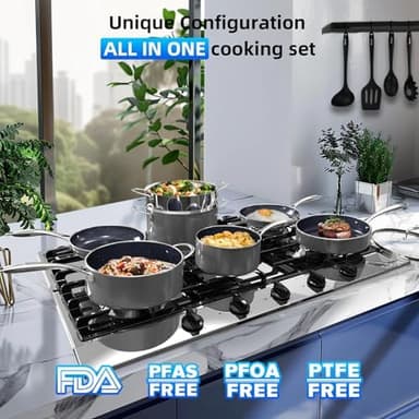 Deluxe DUXANO 14PC Healthy Pots and Pan With 9H Anti-scratch Coating, 2-Layer Non-Stick Ceramic&PFAS Free, Sensitively&Evenly Induction Cooking, Enhanced Flavor with Infrared Cookware, Dishwasher Safe - Image 5