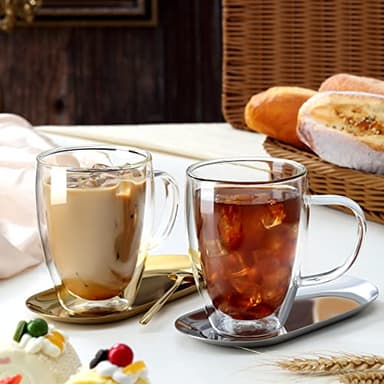 4-Pack 12 Oz Double Walled Glass Coffee Mugs with Handle, Insulated Layer Coffee Cups, Clear Borosilicate Glass Mugs, Gift for Cappuccino,Tea,Latte,Espresso,Hot Beverage,Wine, Microwave Safe, Set of 4 - Image 6