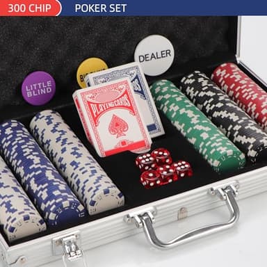 300Pcs Poker Chips Set for Texas Holdem,Blackjack,Professional Poker Kit with Aluminum Case,2 Decks Cards,Dealer,Big Small Blind Buttons and 5 Dice,11.5 Gram Gambling Chips for Casino Games - Image 2