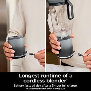 Ninja Blast Max, Portable & Personal Blender + Twist & Go, Smoothie, Blend, Ice Crush, 3 Programs, Cordless, 22 oz removable Vessel, Dishwasher Safe, Leakproof, Grey, BC251GY - Image 2