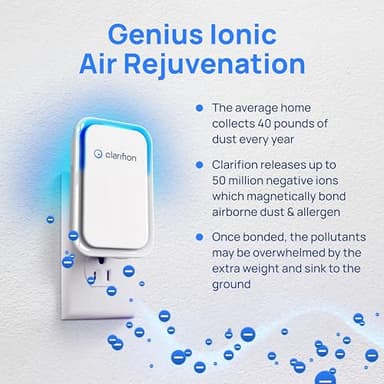 Clarifion - Air Ionizers for Home (3 Pack), Negative Ion Filtration System, Quiet Air Freshener for Bedroom, Office, Kitchen, Portable Air Filter Odor, Smoke Dust, Pets, Eliminator, Mini Air Cleaner - Image 6