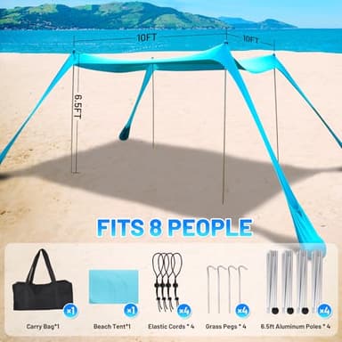 BOTINDO Family Beach Tent Canopy Sun Shade, Pop Up Grande Beach Tent Sun Shelter Stability 4 Poles with Portable Carry Bag Outdoor Shade for Fishing Backyard Camping (Turquoise, 10x10FT 4Pole) - Image 3