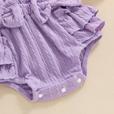 Douhoow Infant Baby Girl Plaid Romper Baby Short Sleeve Pleated Romper Bodysuit Summer Spring Outfits (Purple A, 12-18 Months) - Image 5