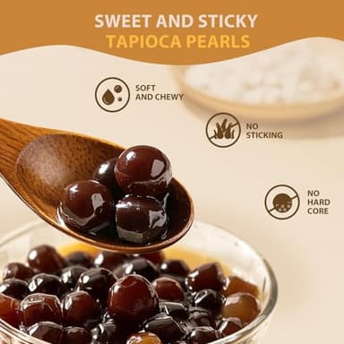 Soeos Boba Pearls, Black Tapioca Pearls 8.8 oz (0.55 lb), Black Sugar Flavor Boba Pearls for Bubble Tea, Smoothies & Desserts – Sweet, Chewy, and Ready to Cook - Image 7