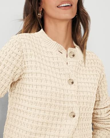 PRETTYGARDEN Women's Knit Cardigan Sweaters Casual Long Sleeve Open Front Button Down Trendy Jackets Outerwear (Beige,Small) - Image 5