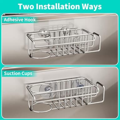 HapiRm 4 in 1 Sink Caddy Sponge Holder, SUS304 Stainless Steel Kitchen Brush Holder + Dish Cloth Hanger + Soap Rack + Sink Stopper Rack + Sponge Caddy for Kitchen - Silver - Image 4