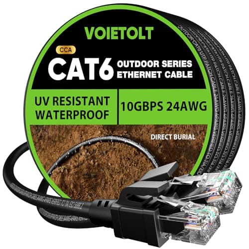 VOIETOLT Cat 6 Outdoor Ethernet Cable 100 ft, 24AWG 10Gbps Cat6 Cable Cord Waterproof Direct Burial LLDPE UV Jacket, Internet Network Cable with 20 Ties Support POE Cat6 Cat5e Cat5, CCA, UTP for PC - Image 1