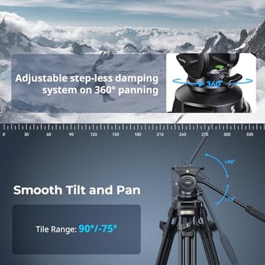 SmallRig AD-50 Lite Video Tripod, Heavy Duty Tripod with 360°Fluid Head, 62" Aluminum Alloy Travel Tripods with QR Plate, Lift Rope, Load up to 11lb for DSLR, Camcorder, Camera - Image 7