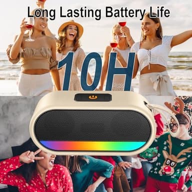 Dyurwa Portable Bluetooth Speaker with LED Lights Punchy Bass Wireless Speaker 10H Playtime Built-in Mic Bluetooth 5.3 IP6 Waterproof for Party/Outdoor White - Image 6