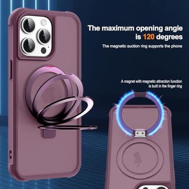 SKYLMW Compatible with iPhone 15 Pro Case with Invisible Magnetic O-Ring Stand Military-Grade Translucent Case for iPhone 15 Pro 6.1" [Compatible with Mag-Safe][Great Grip Feeling], Wine Red - Image 9