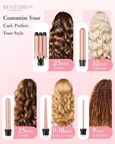Waver Curling Iron Wand, BESTOPE PRO 5 in 1 Curling Wand Set with 3 Barrel Hair Crimper for Women, Fast Heating Hair Wand Curler in All Hair Type - Image 2