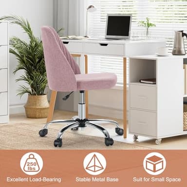DUMOS Office Desk Chair, Modern Cute Rolling Vanity Swivel Task Chairs with Wheels, Comfortable Back Seat Armless for Home, Bedrooms, Office, Study, Student, Adults, Make-up, Dressing Room, Pink - Image 6