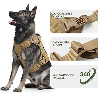 WINGOIN Tactical Dog Harness for Large Dogs, Heavy Duty No Pull Dog Harness with Handle, Adjustable Reflective Military K9 German Shepherd Big Size Dog Vest for Walking, Training, Hunting, Khaki (L) - Image 2