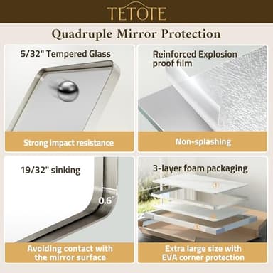 TETOTE Brushed Nickel Mirror 24 x 32 Inch Brushed Nickel Metal Framed Bathroom Mirror, Tempered Glass, Modern Farmhouse Wall Mounted Mirror for Decorative(Horizontal/Vertical) - Image 5