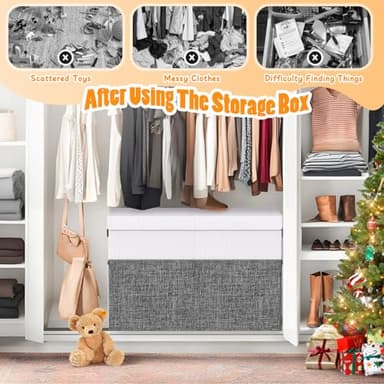 Large Toy Storage Box with Lid Divider, Sturdy Collapsible Toys Organizer Chest Kids Storage Bins Boxes Baskets for Boys, Girls, Nursery, Bedroom, Living Room, Playroom, 25"x13"x16", Gray and White - Image 4