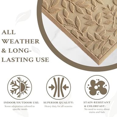 Beige Leaves Outdoor Indoor Entrance Doormats, Absorbent Durable Heavy Duty Welcome Front Door Mat,Thick Natural Rubber Back,Easy Clean Entryway Mat 17x30 Inch, Low Profile - Image 5