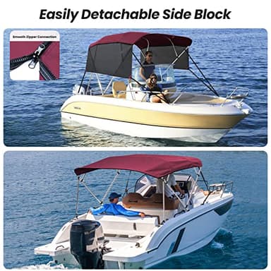 KAKIT 3 4 Bow Bimini Tops with Mesh Sidewalls Support Poles for Boats Marine Grade Canvas Top Includes 2 Straps Storage Boot 1 Inch Aluminum Frame - Image 4