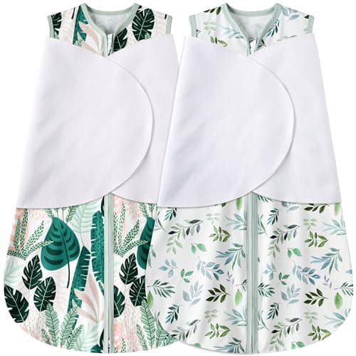 BSTOPPT Newborn Sleep Sack Baby Swaddle,3-6 Months,3-Way Adjustable Wearable Blanket,100% Rayon Cotton Swaddling Sleeping Bag，TOG 0.5（Banana&Leaf） - Image 1