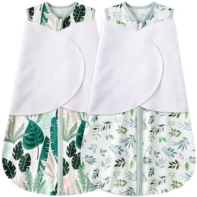 BSTOPPT Newborn Sleep Sack Baby Swaddle,3-6 Months,3-Way Adjustable Wearable Blanket,100% Rayon Cotton Swaddling Sleeping Bag，TOG 0.5（Banana&Leaf） - Image 1