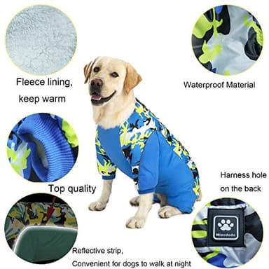 Miaododo Waterproof Dog Coat for Large Dogs - Fleece Lining Warf Dog Jacket, Medium Dog Jumpsuit Apparel, Full Belly Covered, Green Camo - Image 4