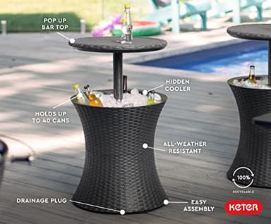 Keter Pacific Cool Bar Outdoor Patio Furniture and Hot Tub Side Table with 7.5 Gallon Beer and Wine Cooler, Dark Grey - Image 5