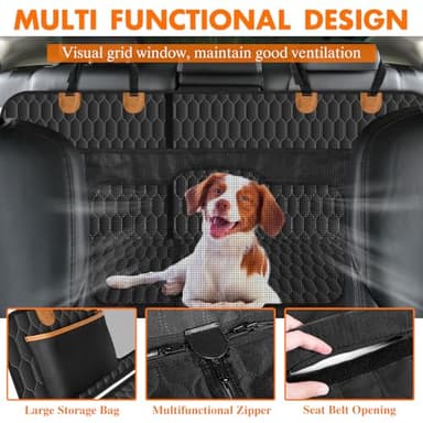 NECKORY Dog Back Seat Cover, Waterproof Scratch Proof Nonslip Dog Hammock for Car, Car Seat Cover for Back Seat with Sanitary Pad Mesh & Pocket for Cars SUVs and Trucks - S, Black/Orange - Image 3