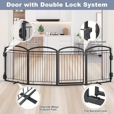 Paulmele Full Metal Free Standing Dog Gate with Door for Indoor & Outdoor,96'' Extra Wide 32'' Tall Dog Gate for The Doorways,Large Openings,Decks,Porch,Pet Freestanding Safety Fence(4 Panels,Black) - Image 4