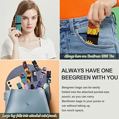 BeeGreen Flower Tote Bag Large Reusable Grocery Bags Foldable Shopping Bags 12 Pack Heavy Duty Tote Bag Cute Gifts Cloth Bags With Handles Groceries Bags with Handles Lightweight - Image 4
