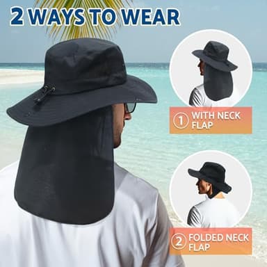 NPJY Sun Fishing Hats with Neck Flap for Men Women UV Sun Protection Bucket Hat Pure Green - Image 3