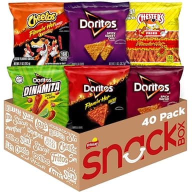 Frito-Lay Fiery Mix Variety Pack, Hot & Spicy Snacks Single Serve Bags, (Pack of 40), Flamin' Hot Cheetos, Doritos, Chester's Hot Fries - Image 1