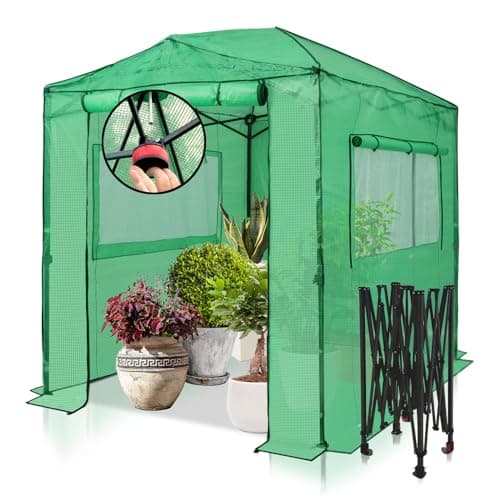 EAGLE PEAK Instant Pop-up Greenhouse, Indoor Outdoor Plant Gardening Green House, Roll-Up Zipper Doors and Side Windows, Walk in 8x6 ft, PE Cover, Green/Clear - Image 1