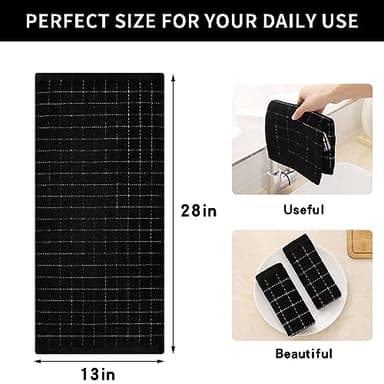 Homaxy 100% Cotton Terry Kitchen Towels(Black, 13 x 28 inches), Checkered Designed, Soft and Super Absorbent Dish Towels, 6 Pack - Image 5