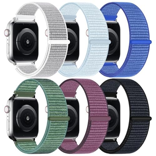 6 Pack Nylon Sport Loop Band Compatible with Apple Watch Band 38mm 40mm 41mm 42mm 44mm 45mm 46mm 49mm Women Men, Soft Adjustable Replacement Straps for iWatch Series 11 10 9 8 7 6 5 4 3 2 1 SE Ultra - Image 1