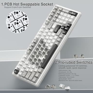 AULA F99 Wireless Mechanical Keyboard,Tri-Mode BT5.0/2.4GHz/USB-C Hot Swappable Custom Keyboard,Pre-lubed Linear Switches,RGB Backlit Computer Gaming Keyboards for PC/Tablet/PS/Xbox - Image 4