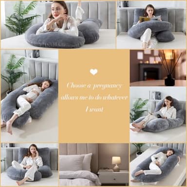 WhatsBedding Pregnancy Pillows for Sleeping, J Shaped Full Body Maternity Pillow for Adults, Memory Foam Filling Support for Back, Legs, Belly, HIPS for Pregnant Women (Gray) - Image 6