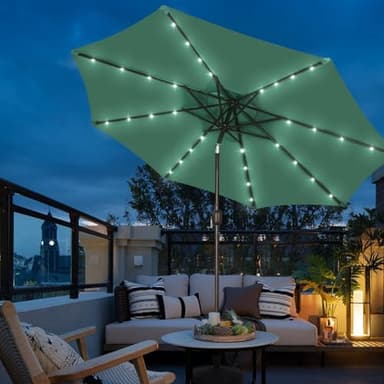 Blissun 9 ft Solar Umbrella, Patio Umbrella with 32 LED Lights, Outdoor Table Market Umbrella for Garden, Deck, Backyard (Seaglass) - Image 7