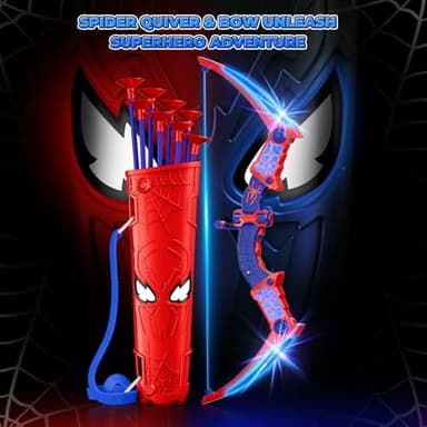 Spider Toys for Boys Age 3-4 4-6 6-8 8-12, Kids Toy BowArrow Shooting Set with Red & Blue LED Lights, Spider Quiver & Web Target, 8 Suction Cup Arrows, Toys Gifts for 3 4 5 6 7 8 9 10 12 Year Old Boys - Image 5