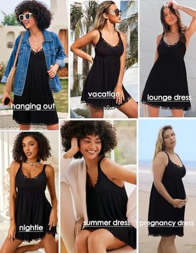 Avidlove Sexy Sleepwear Lace Chemise Lingerie V Neck Nightgown Full Slip Nighties Babydoll Nightwear Pure Black Large - Image 3