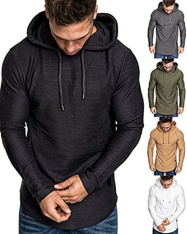 Lexiart Mens Fashion Athletic Hoodies Sport Sweatshirt Solid Color Fleece Pullover Black 2XL - Image 2