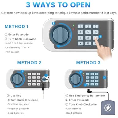 2.6 Cuft Safe Box, Steel Home Security Safe with Fireproof Waterproof Money Bag, Anti-Theft Safes for Home with Programmable Keypad Keys, Digital Safety Box for Documents Valuables Jewelry - Image 7