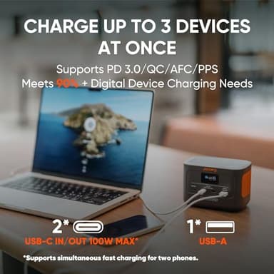 Jackery Explorer 100 Plus with 1xSolarSaga 40W mini, 99Wh LiFePO4 Battery Power Bank, 3-Port 128W Portable Charger, PD 3.0 Fast Charge, Compatible with MacBook Pro/Air, iPhone 15/14/13 Series - Image 5